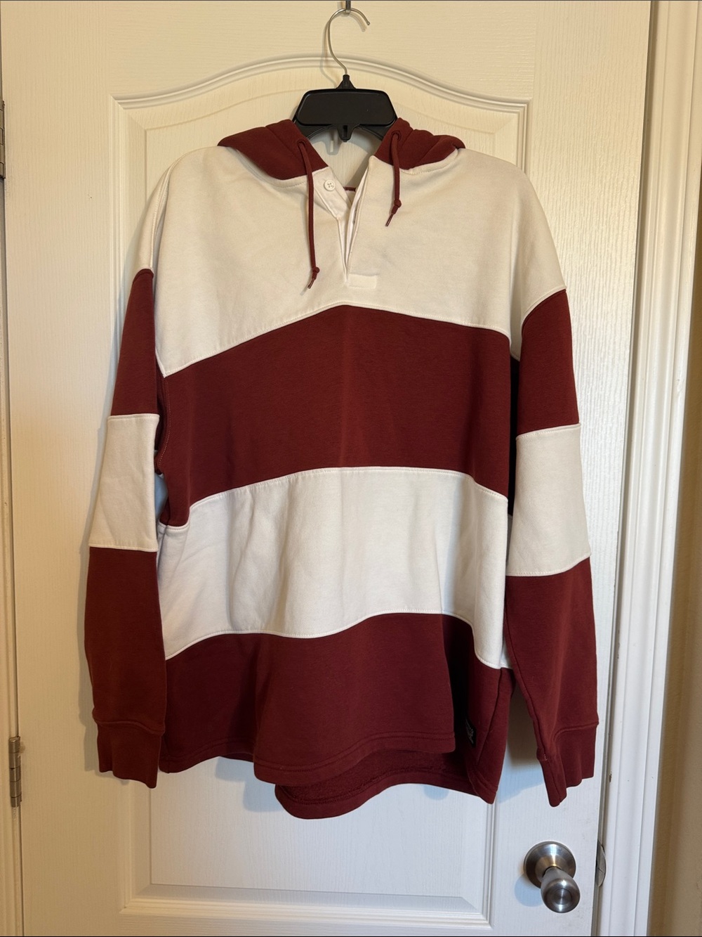 Levi's Hooded Rugby Stripe Sweatshirt - Maroon & White